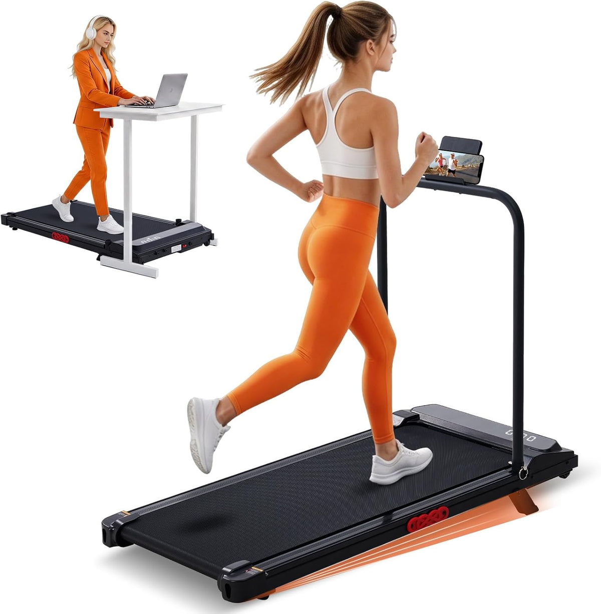 Small Walking Pad Treadmills with Handle Bar Incline for Home