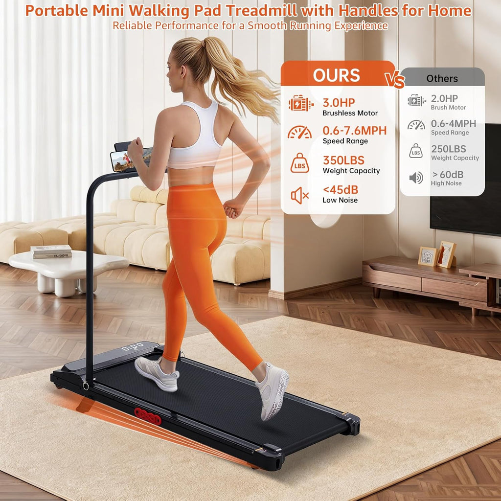 Small Walking Pad Treadmills with Handle Bar Incline for Home