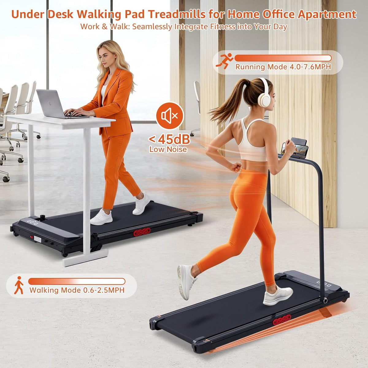 Small Walking Pad Treadmills with Handle Bar Incline for Home