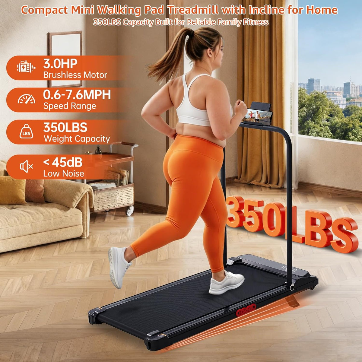 Small Walking Pad Treadmills with Handle Bar Incline for Home