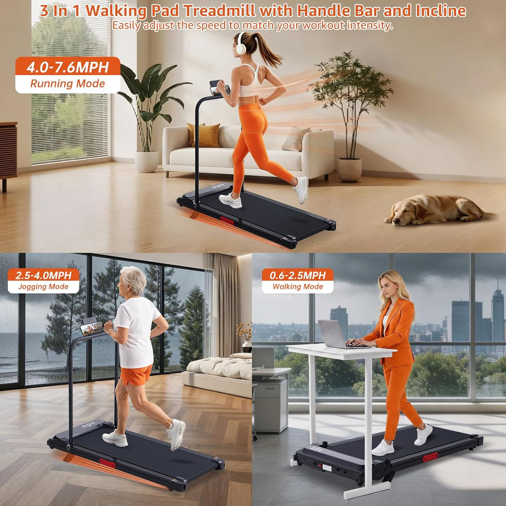 Small Walking Pad Treadmills with Handle Bar Incline for Home