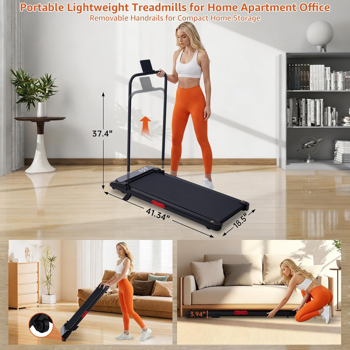 Small Walking Pad Treadmills with Handle Bar Incline for Home